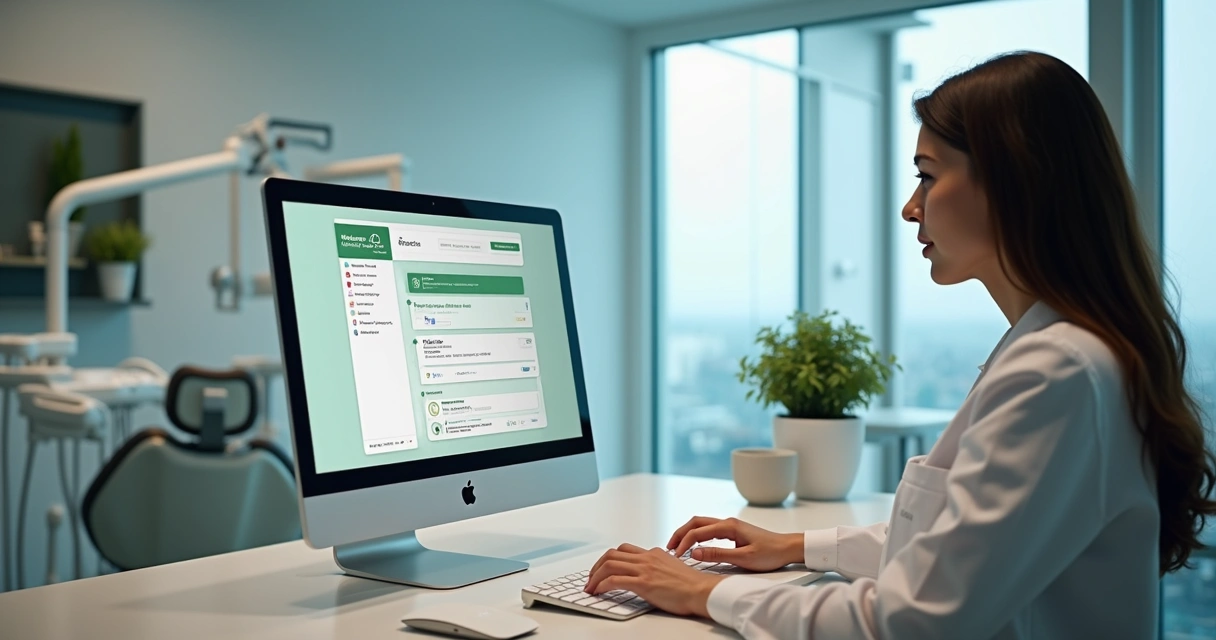 Recepcionista digitando mensagem no computador