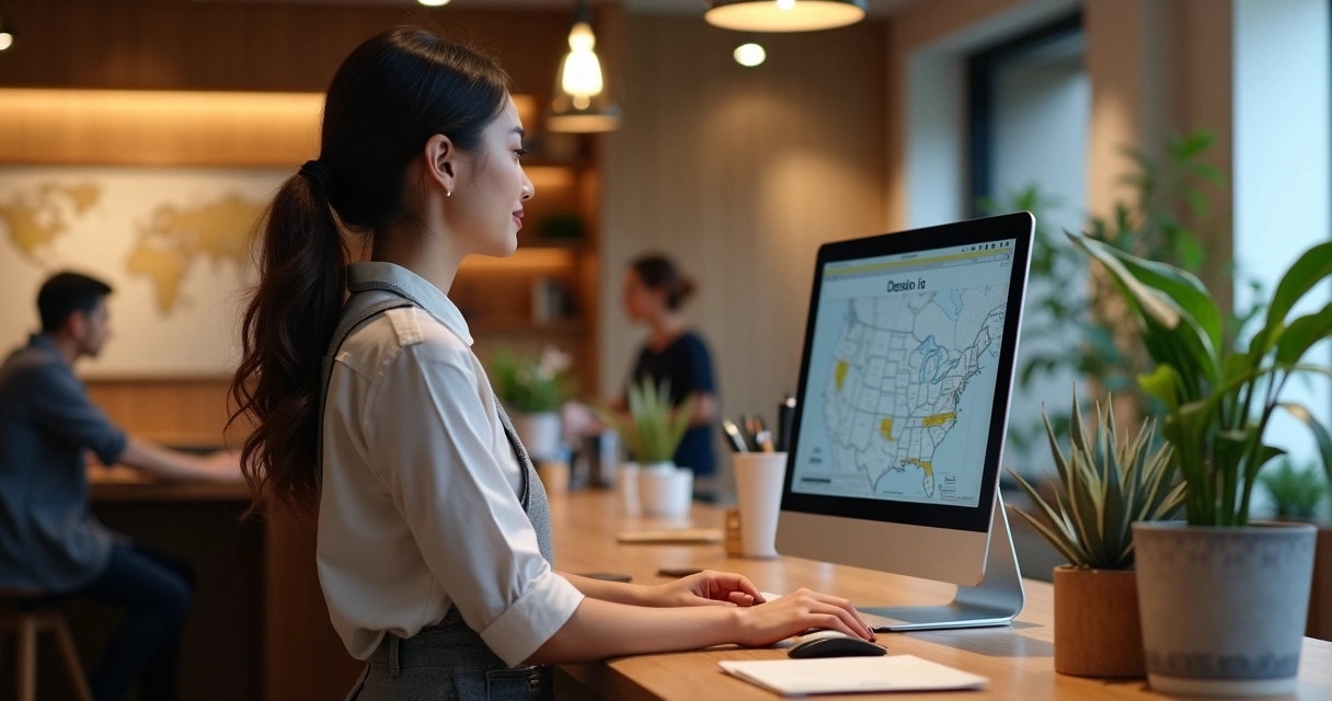 Recepcionista usando sistema de reservas em pousada 