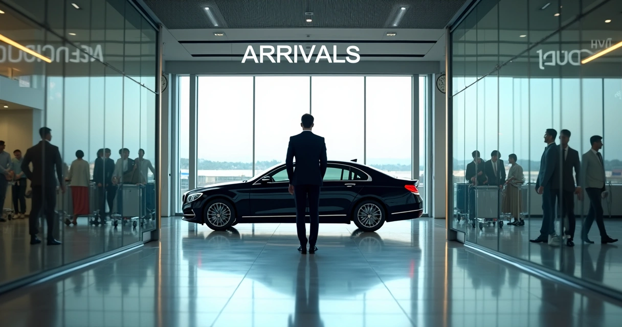Motorista executivo com placa personalizada à espera na área de desembarque do aeroporto de Curitiba 