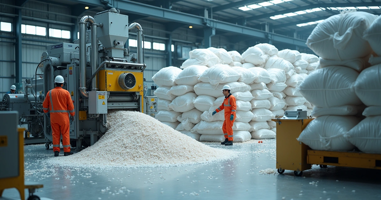 Processo de reciclagem de big bags em indústria 