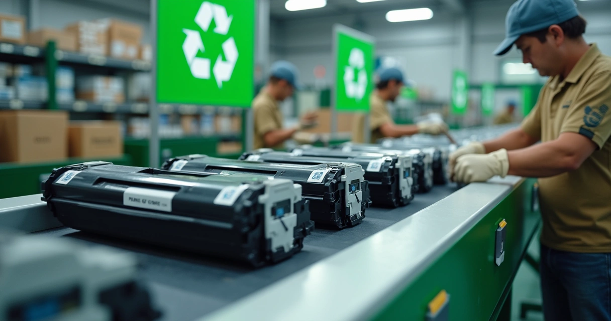Processo de reciclagem de cartuchos em esteira ecológica 