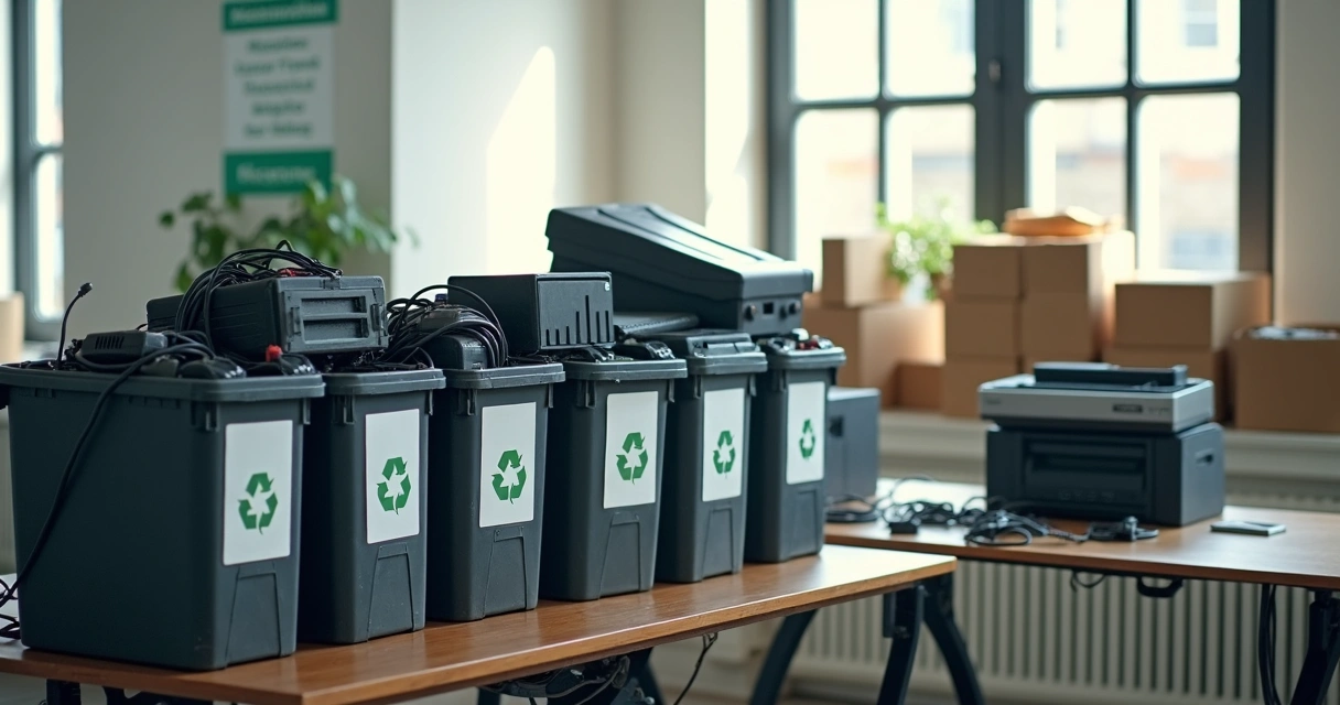 Equipamentos eletrônicos velhos em escritório separados para reciclagem TI verde