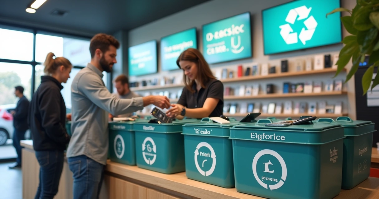 Coleta de eletrônicos usados em uma loja de celulares