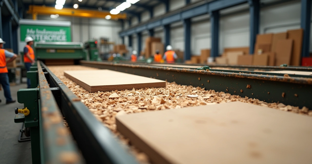 Resíduos de MDF sendo reciclados em painel