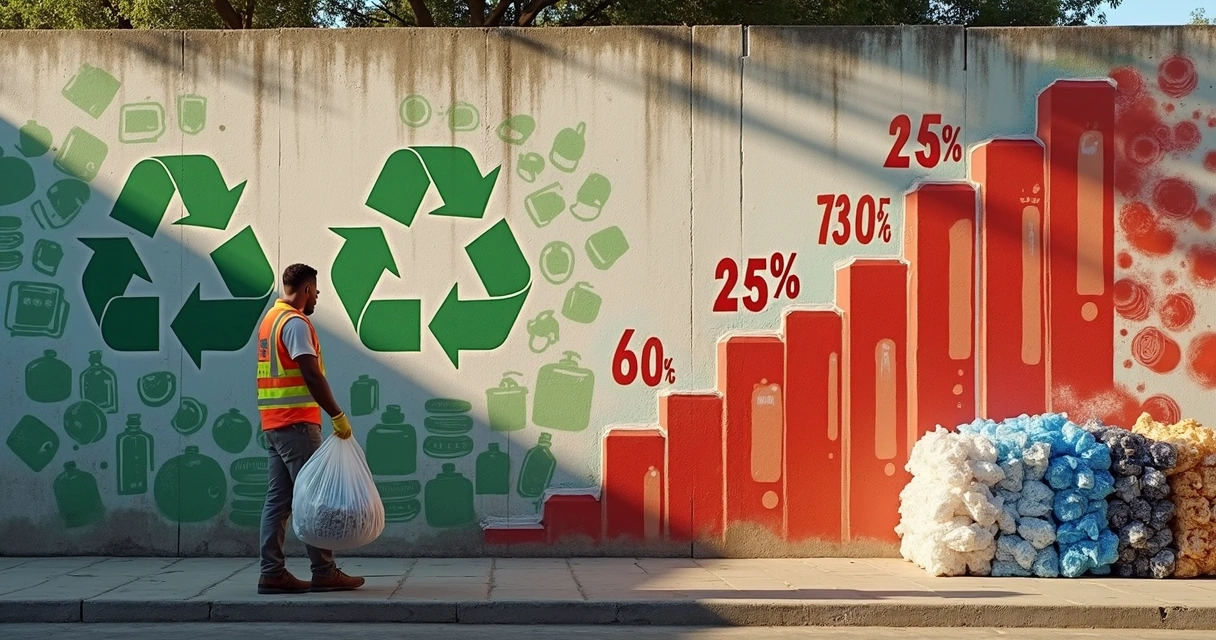 Trabalhador da reciclagem em frente a grafite sobre aumento de impostos 