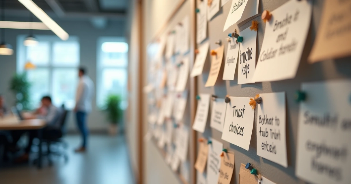 Recognition board with values and impact notes in an office