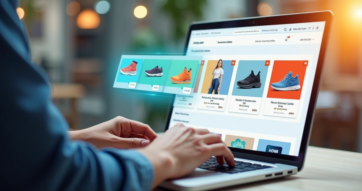 Sugestão automática de produtos para cliente em tela de computador 