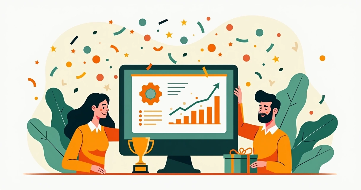 Equipe de ecommerce recebendo prêmios por resultados em vendas 