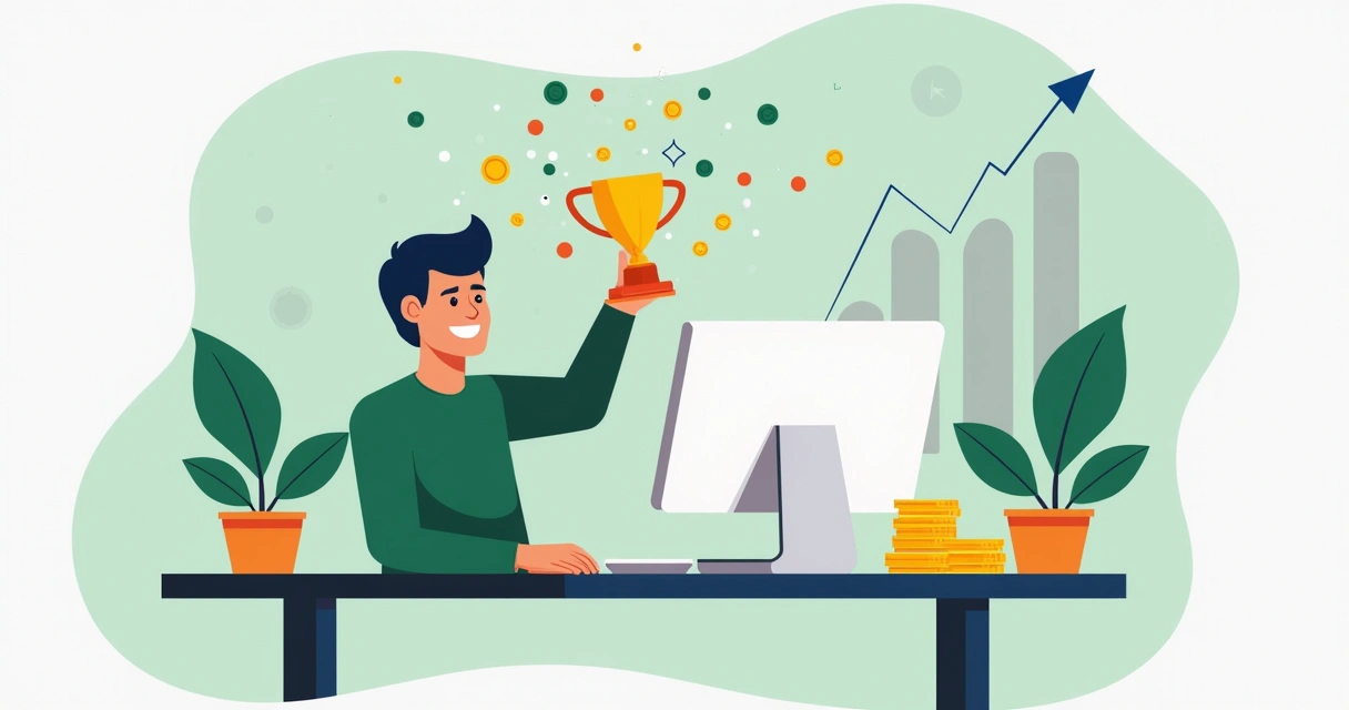Usuário recebendo prêmio digital por resultados 