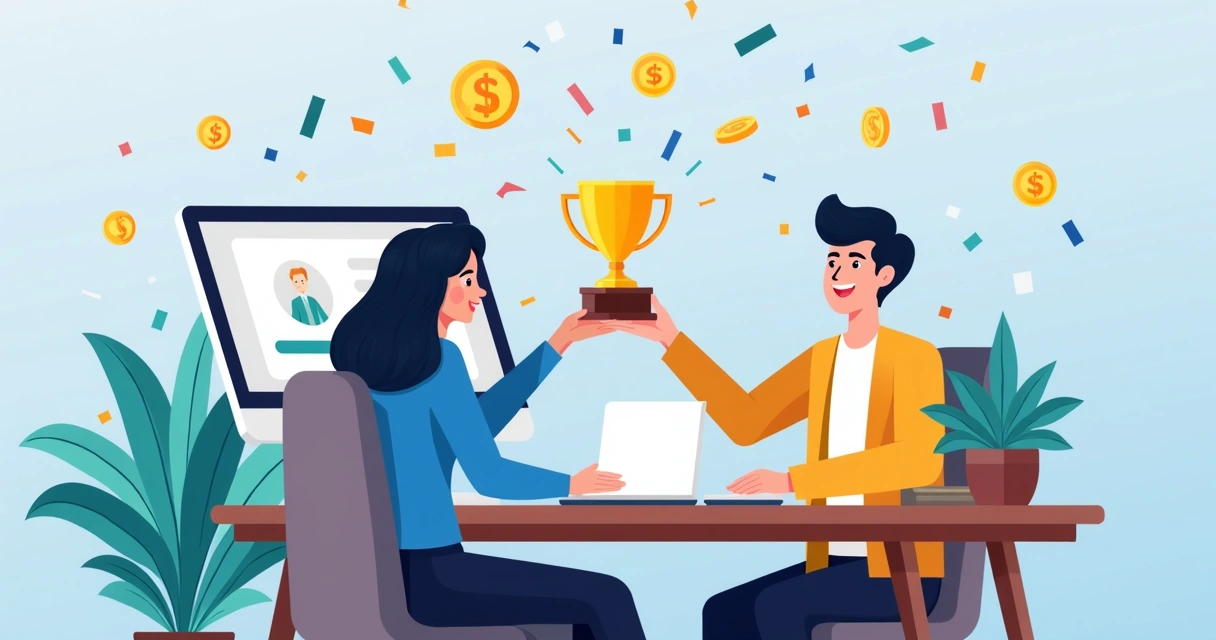 Pessoa recebendo troféu ao finalizar compra digital 