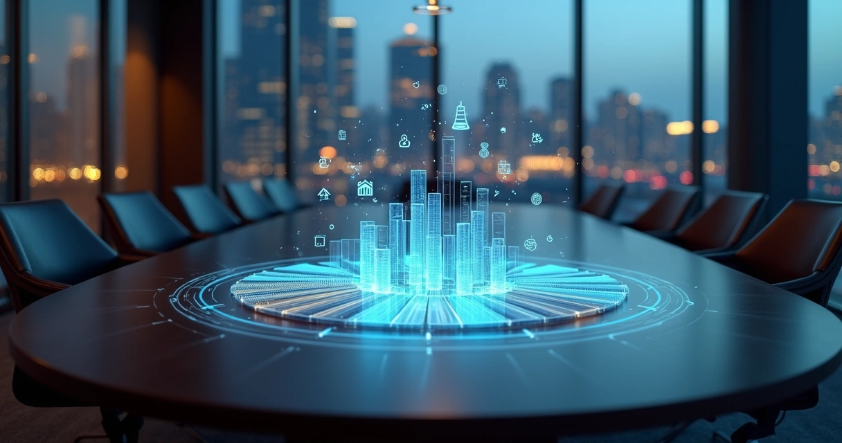 Gráfico financeiro circular com partes sendo recompradas em ambiente corporativo moderno 