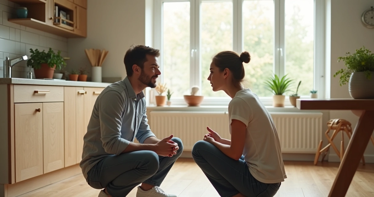 Adulto e criança conversando com acolhimento em casa