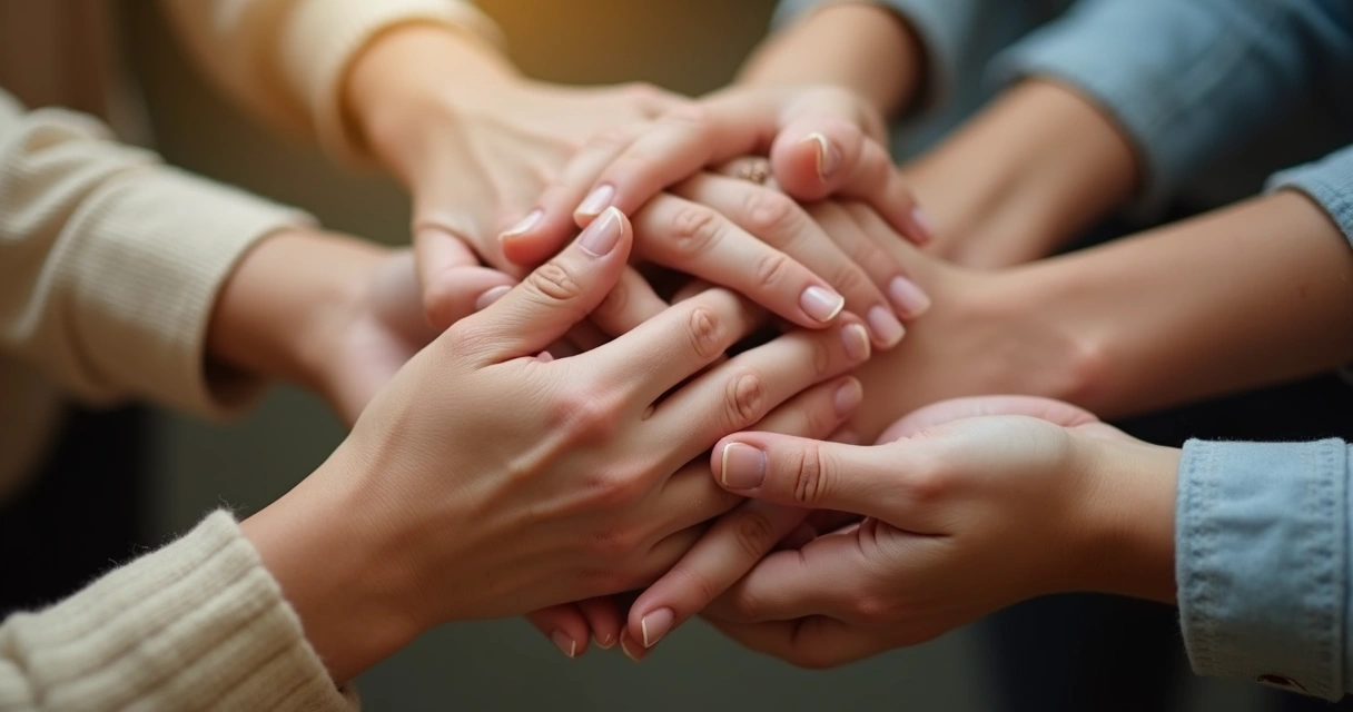 Manos de familia entrelazadas mostrando unión