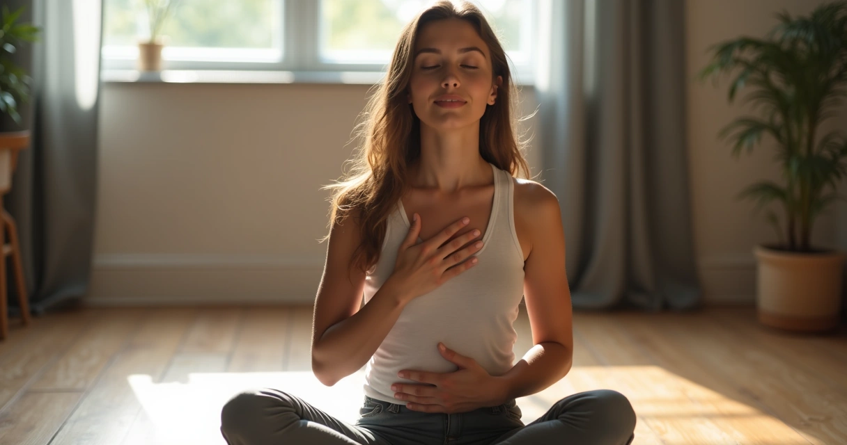 Pessoa sentada silenciosamente sentindo a respiração 
