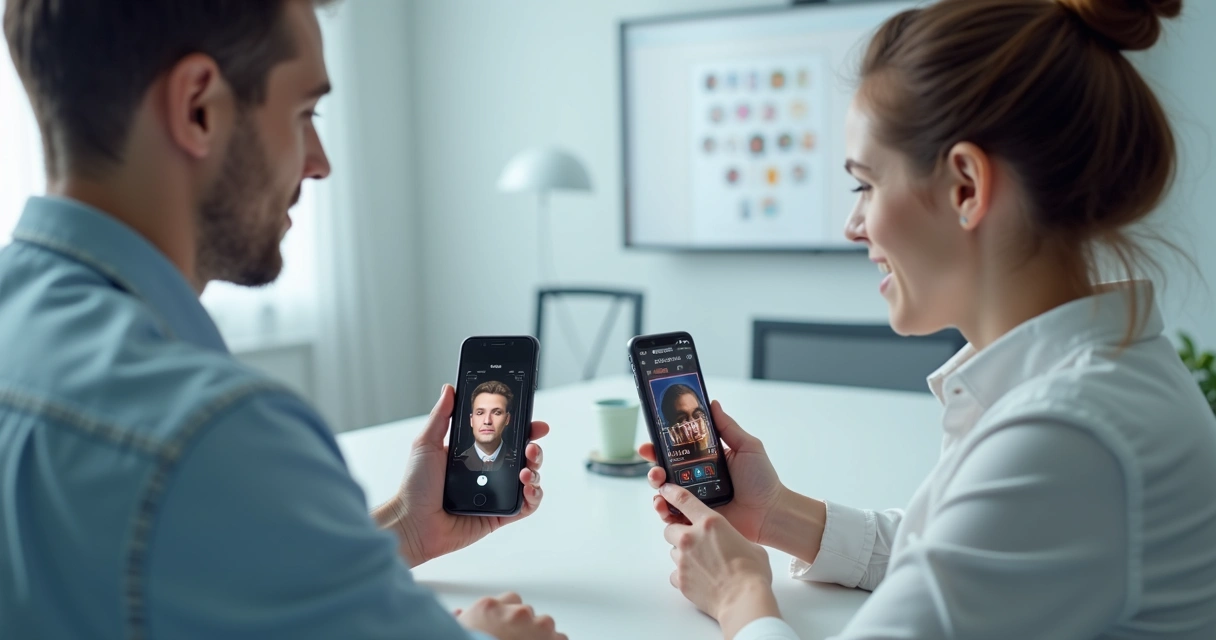 Pessoa usando app de reconhecimento facial para validar RG digital