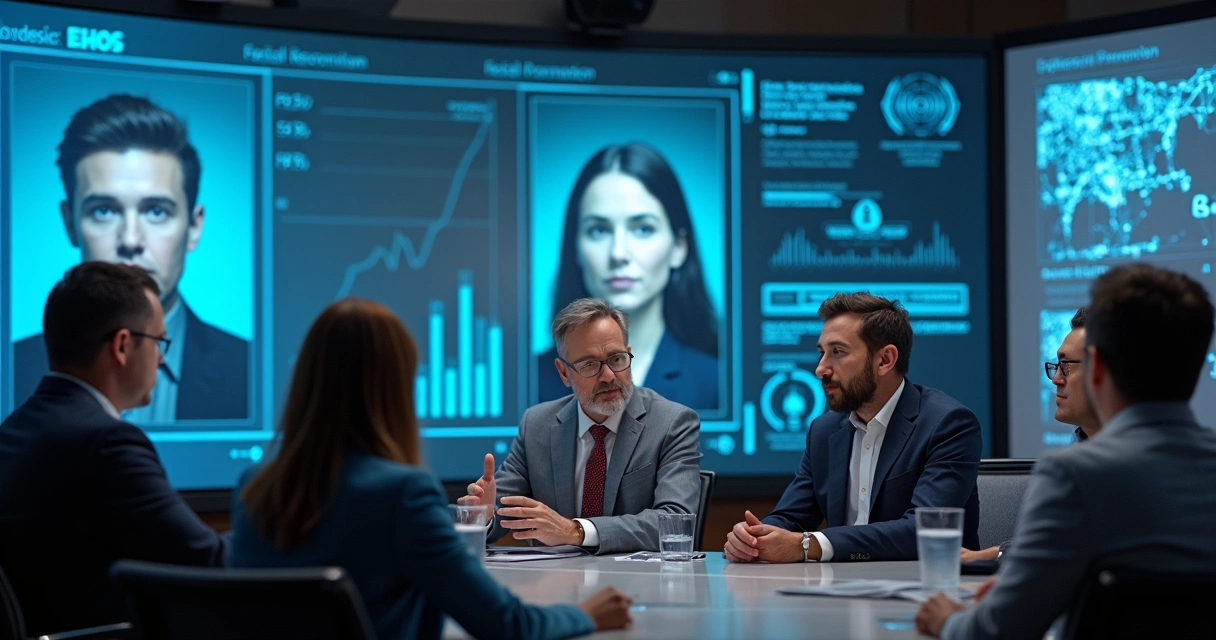 Painel discutindo reconhecimento facial com pessoas de diferentes perfis e especialistas. 