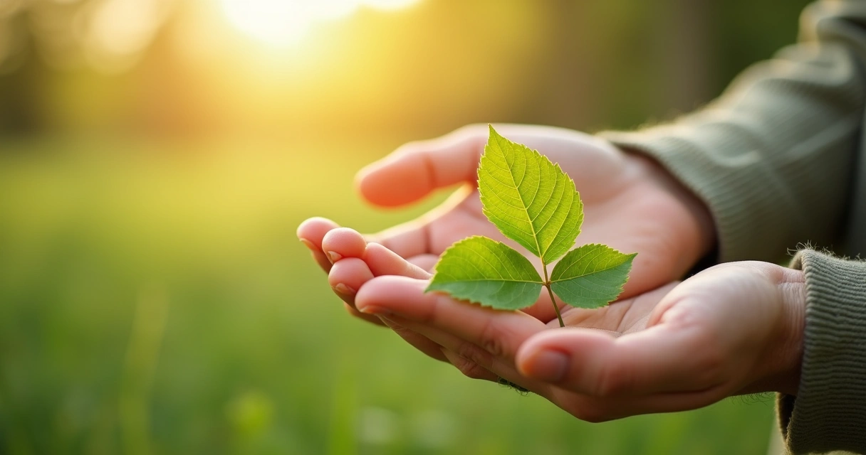 Person touching green leaves outdoors 