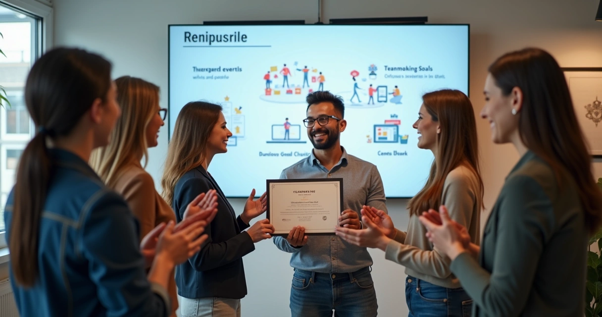 Líder reconociendo a un equipo en oficina