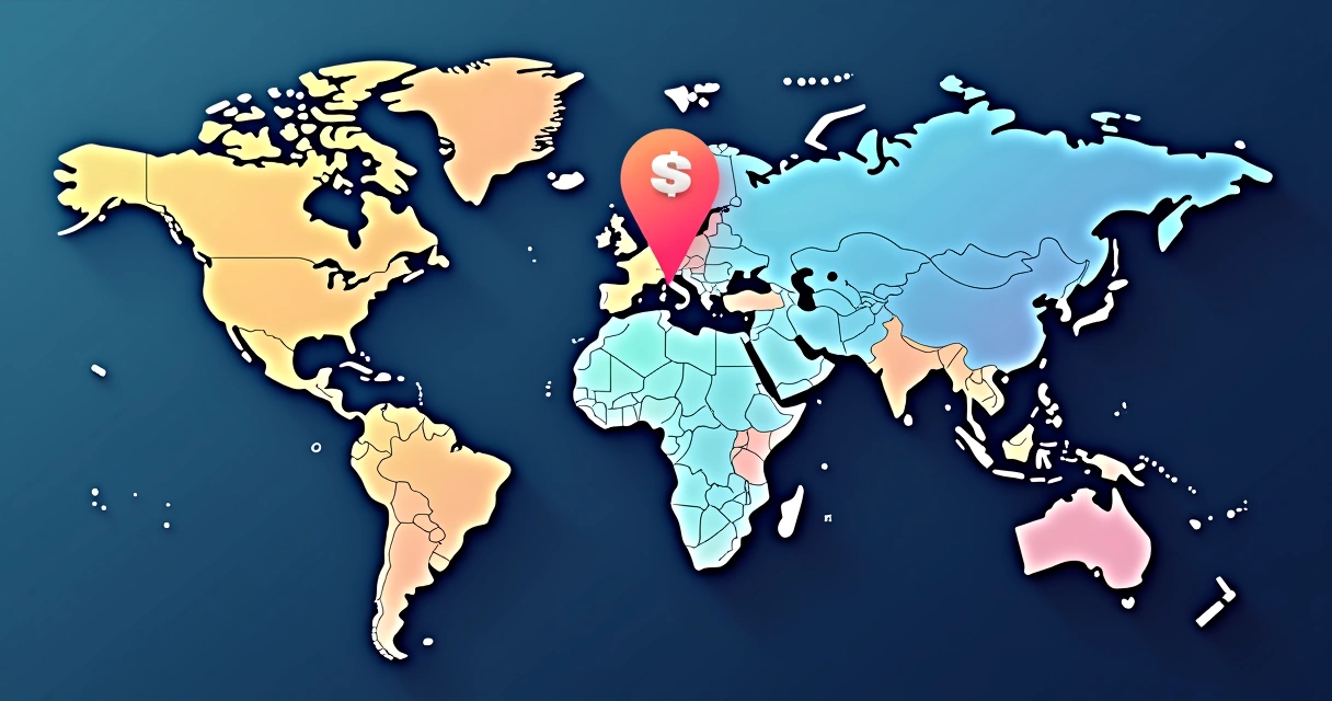 Representação visual de pagamentos recorrentes conectando vários países. 