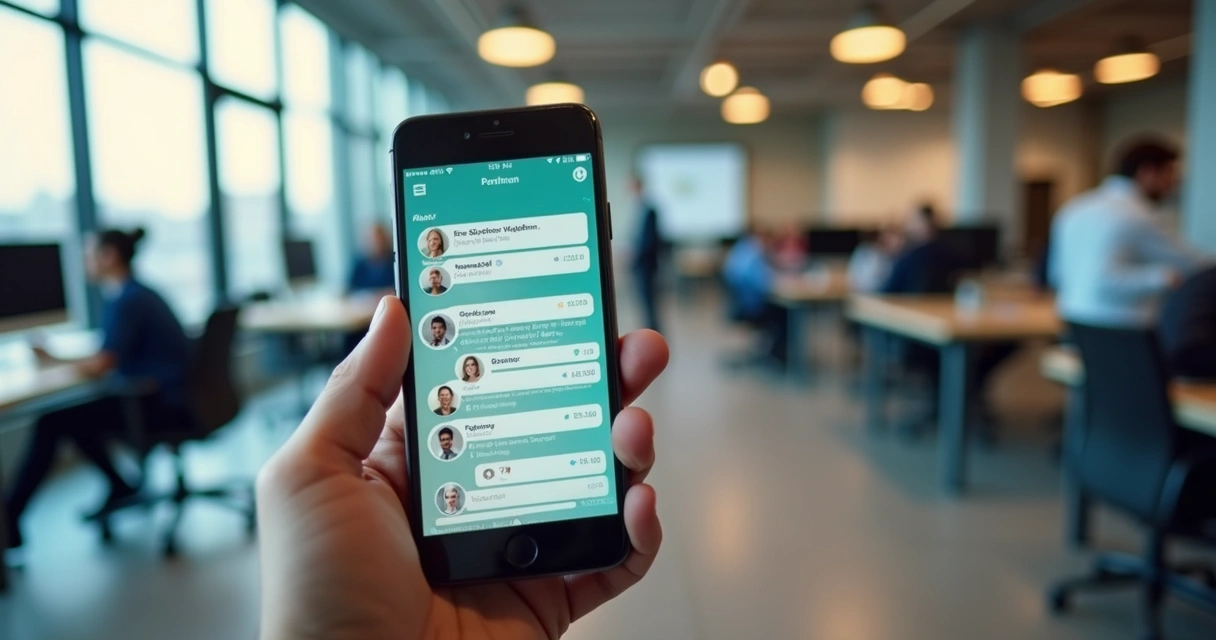 Mão segurando celular com interface de recrutamento automatizado por inteligência artificial na tela 