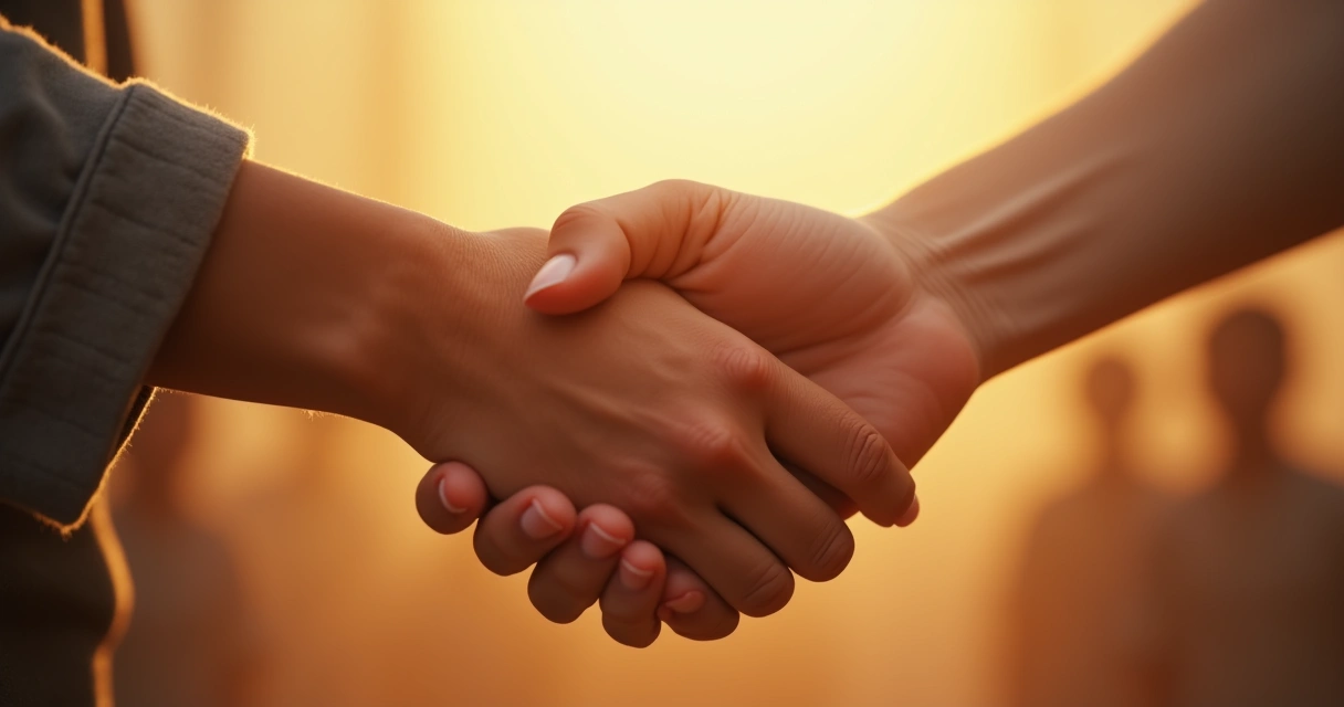 Dos manos tocándose con luz cálida, evocando empatía y conexión emocional 