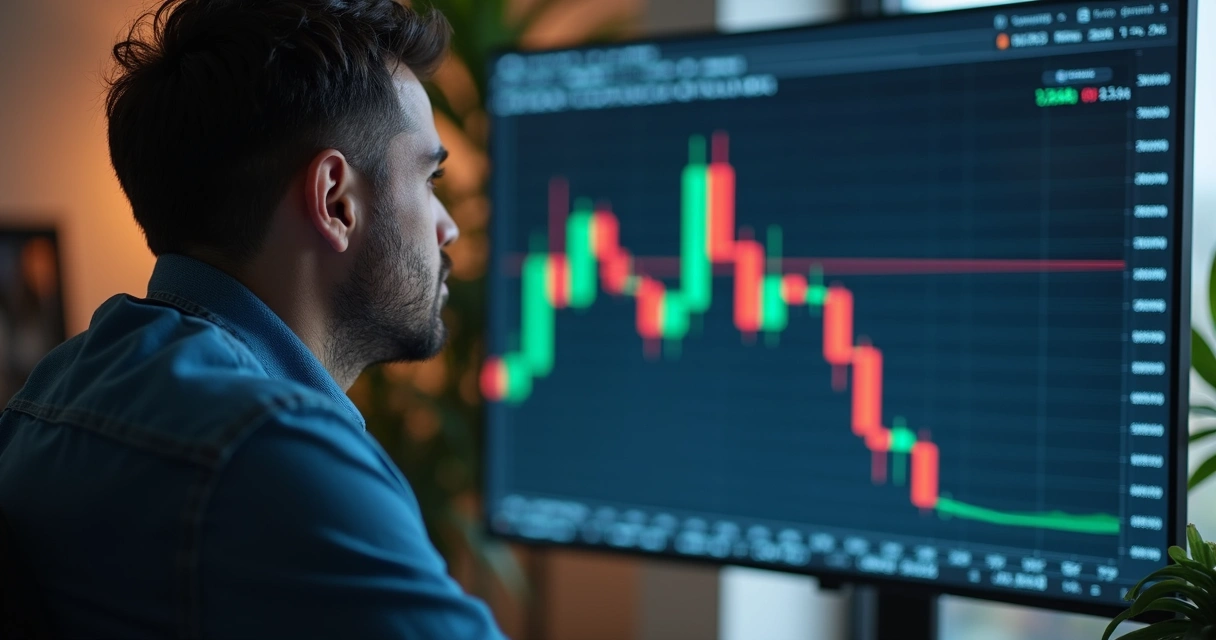 Investidor observa gráfico que volta a subir após queda 