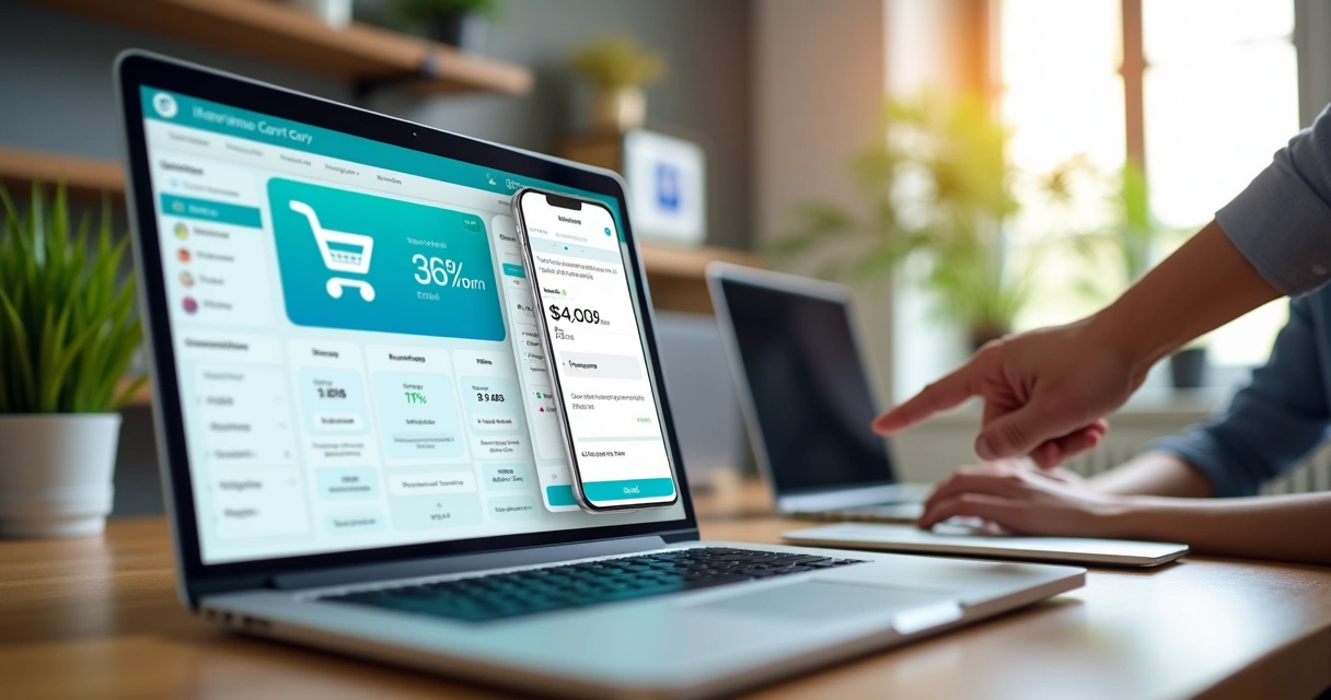 Gestor de e-commerce analisando carrinho abandonado com envio de SMS em tela de computador 