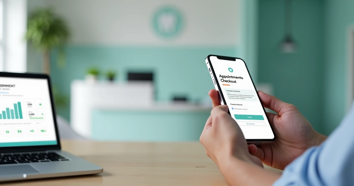 Paciente segurando smartphone com lembrete de agendamento odontológico reaparecendo na tela 