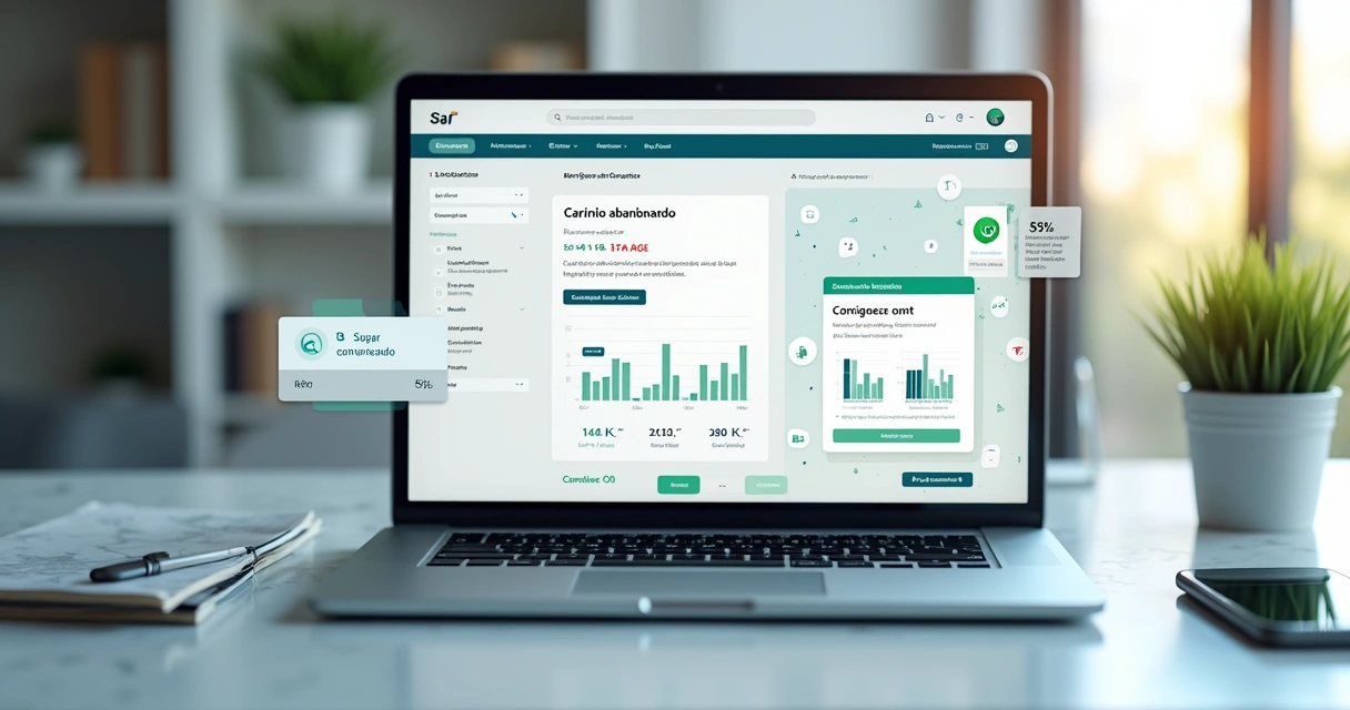 Tela de e-commerce com carrinho abandonado sendo recuperado por e-mail automático 