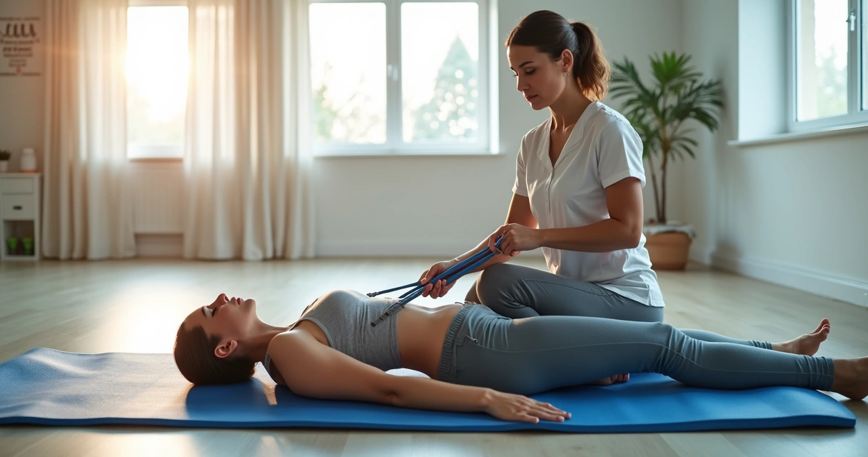 Paciente realizando fisioterapia após cirurgia de coluna 