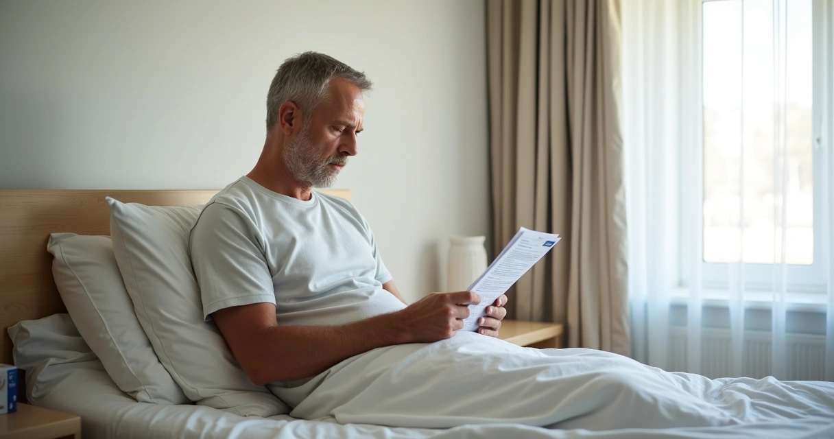Paciente em repouso após orientação de cirurgia urológica 