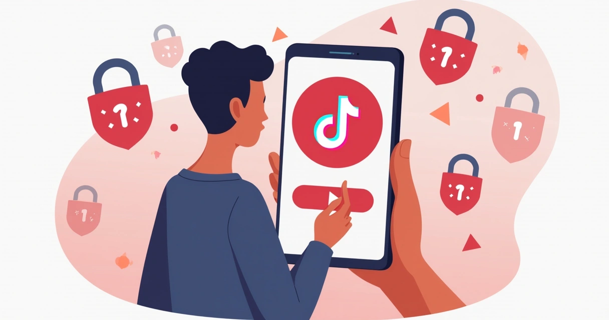 Pessoa segurando smartphone mostrando alerta de invasão no TikTok, com cadeado vermelho 