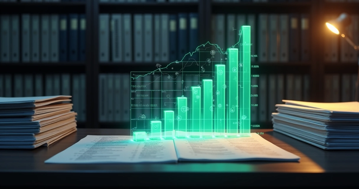 Mesa escura com gráfico iluminado representando recuperação de crédito tributário 