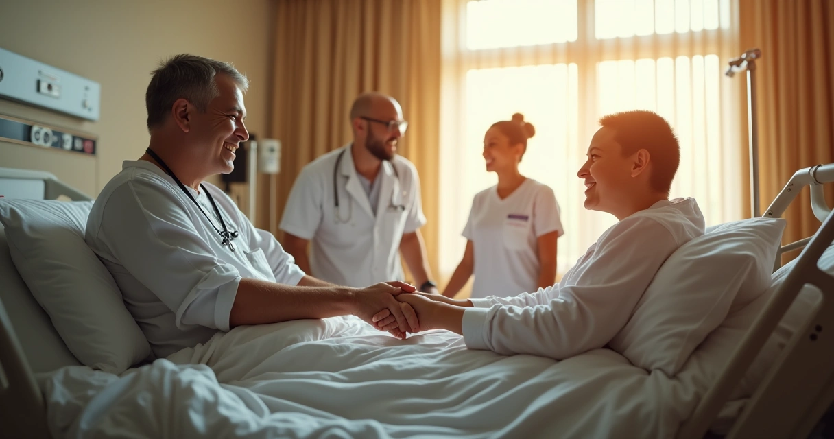 Família acompanhando paciente em recuperação de transplante de medula estádio hospitalar 