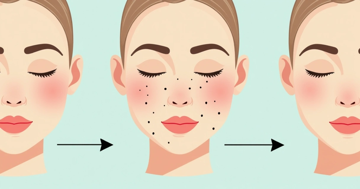 Sequência ilustrada de recuperação da pele após laser facial 