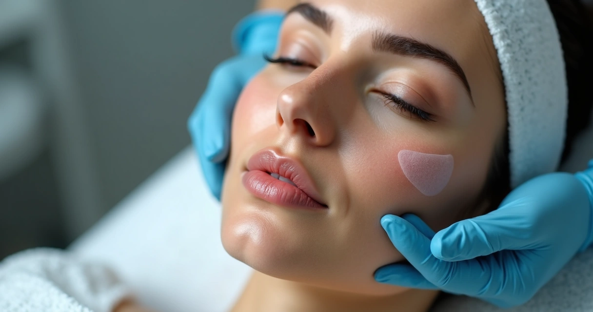 Rosto feminino em recuperação após microagulhamento