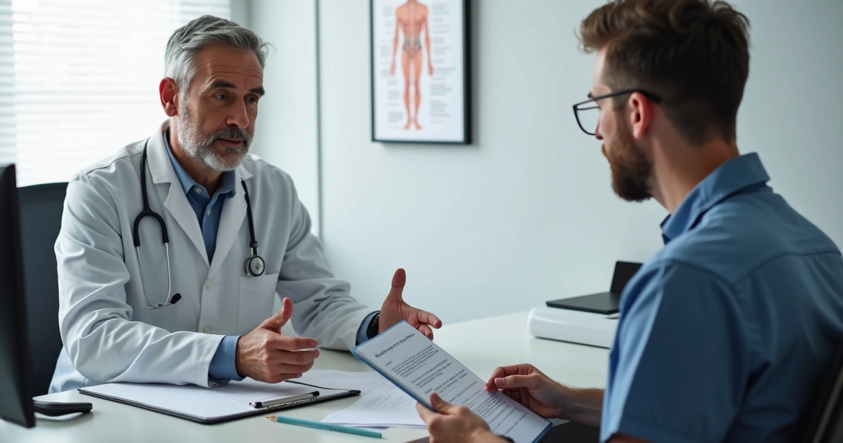 Paciente em retorno médico após cirurgia urológica 