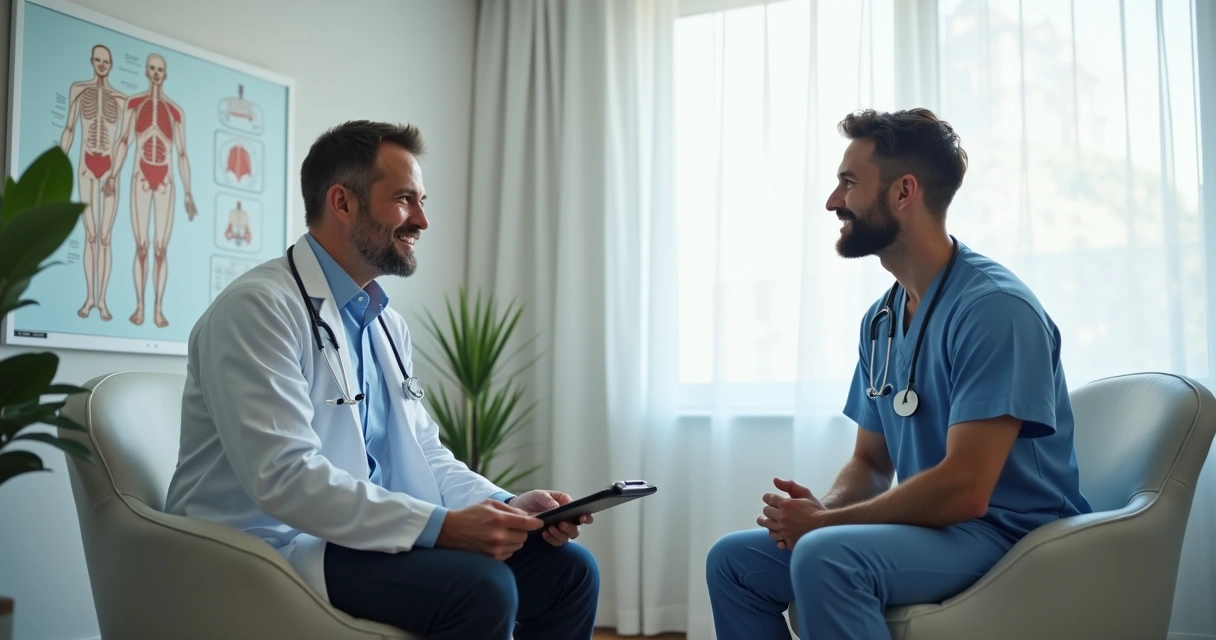 Paciente em retorno médico após cirurgia urológica 