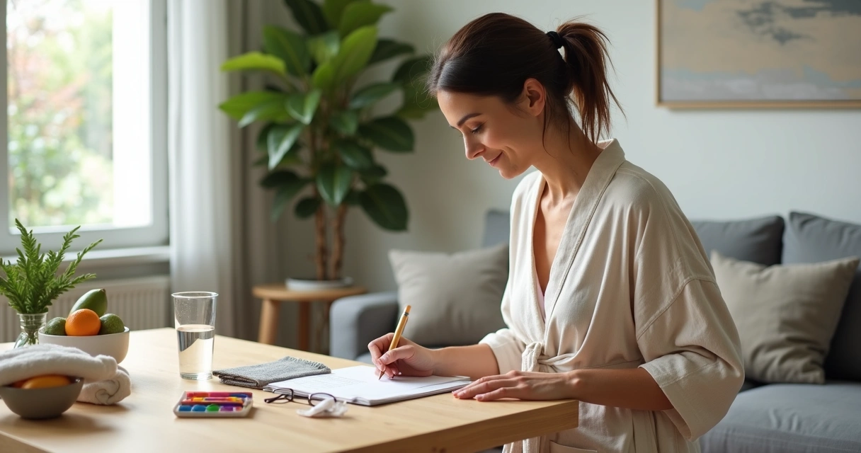 Mulher em recuperação de cirurgia ajustando sua rotina em casa com tranquilidade 