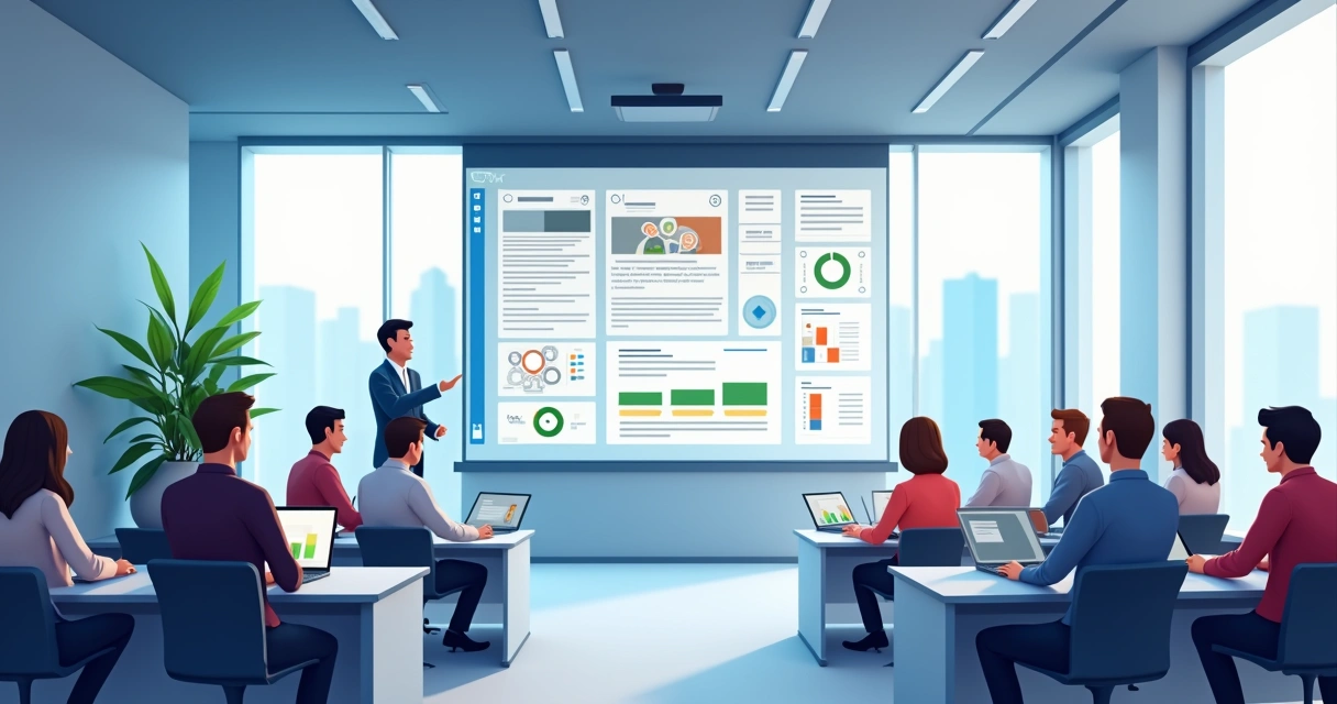 Painel de ferramentas de AVA em ambiente corporativo 