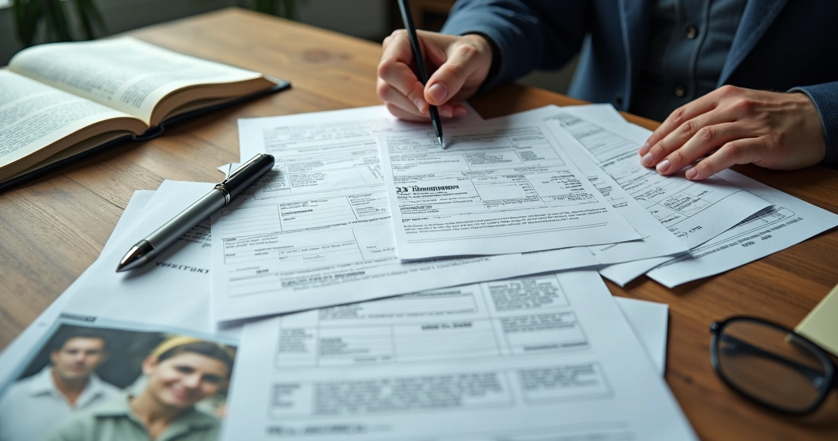 Pilha de documentos de trânsito e notificação de multa 