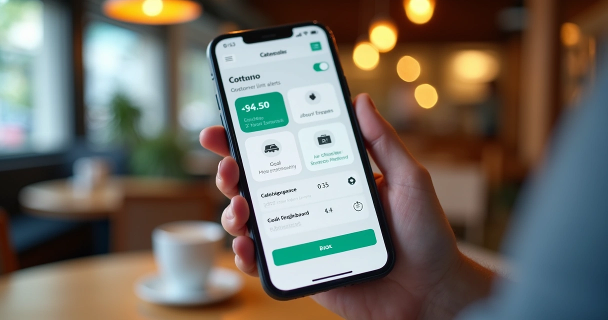 Tela de smartphone exibindo os recursos de controle e alertas do app FinVibe 