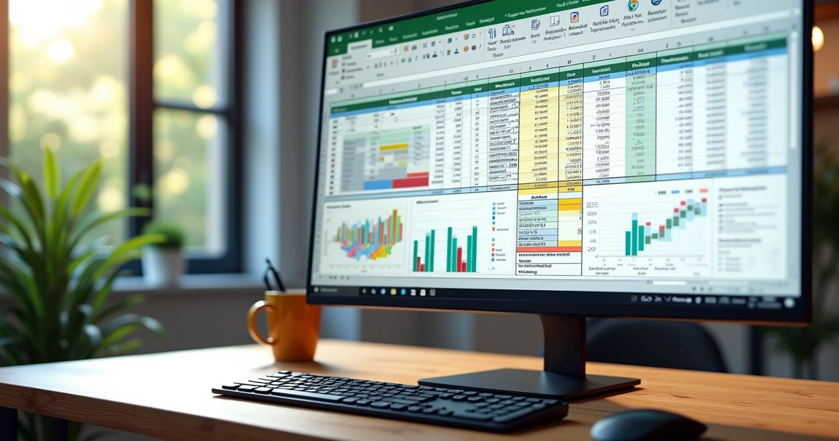 Computador mostrando tela do Excel com dashboards e fórmulas avançadas abertas 