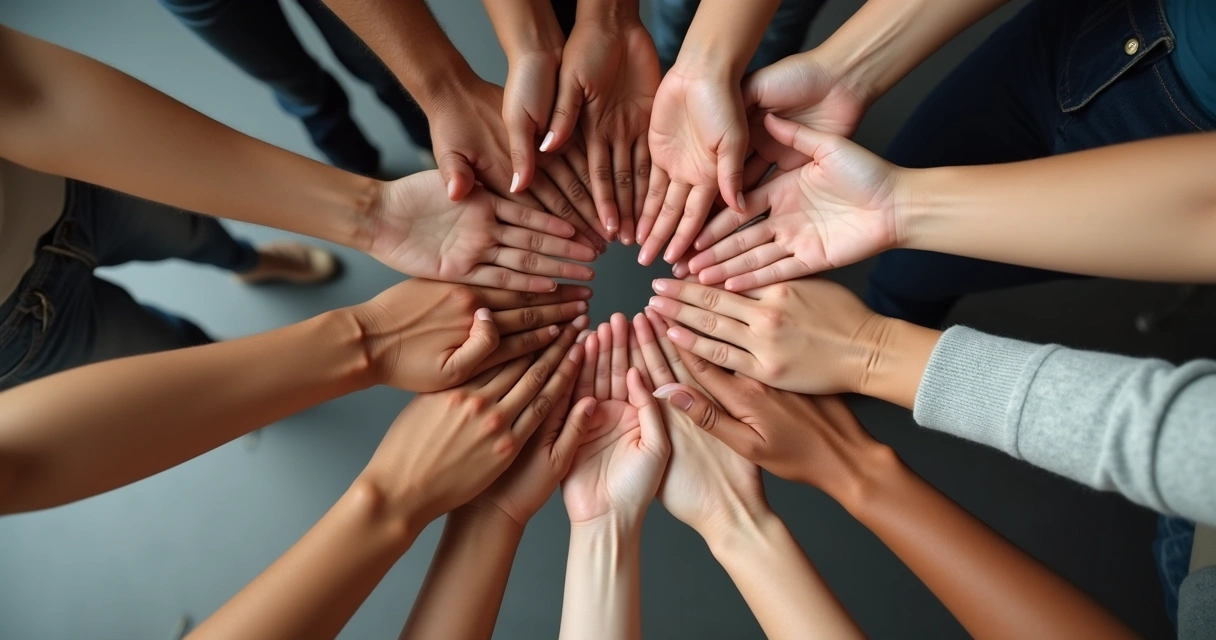 Manos entrelazadas mostrando cooperación humana