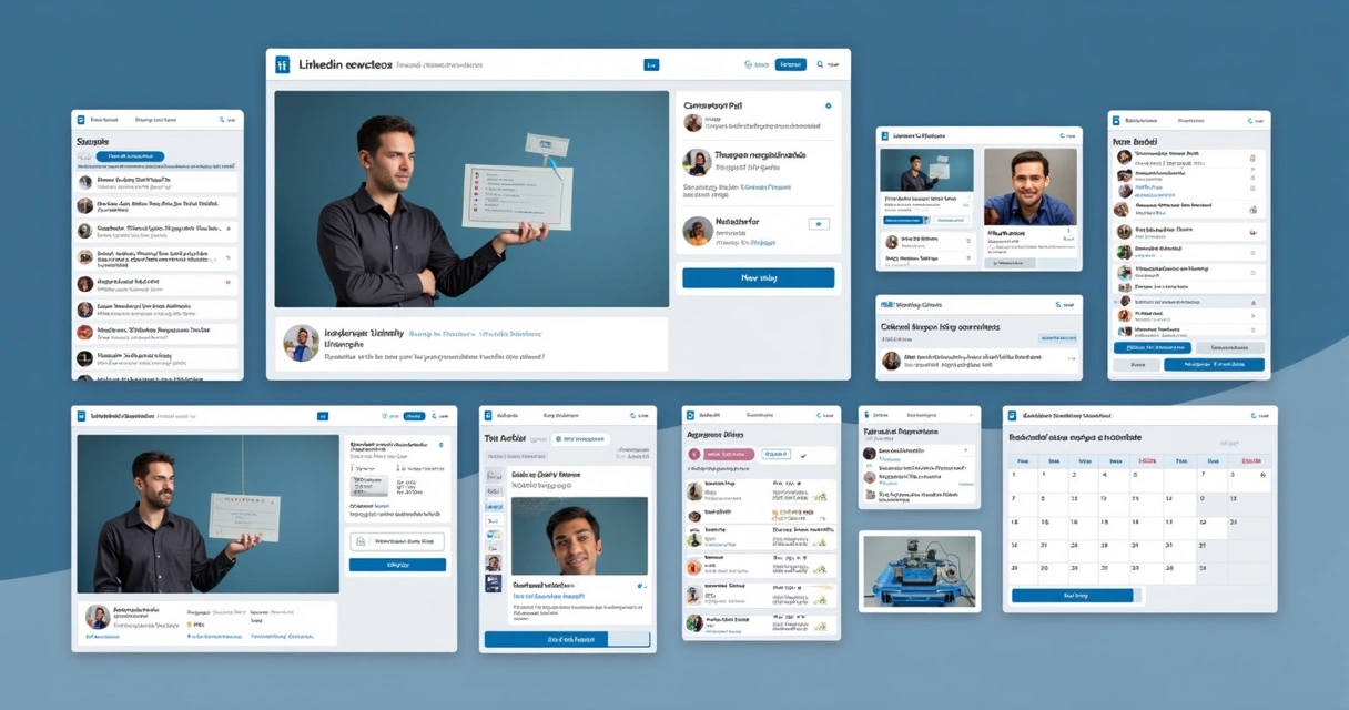 Interface do LinkedIn mostrando vídeos, enquetes e newsletter 
