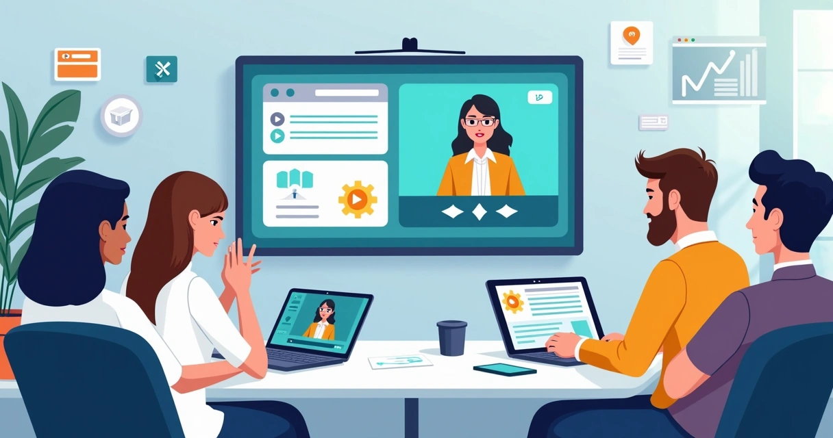 Ambiente virtual de aprendizagem sendo usado por pessoas de diferentes idades em computadores e celulares 