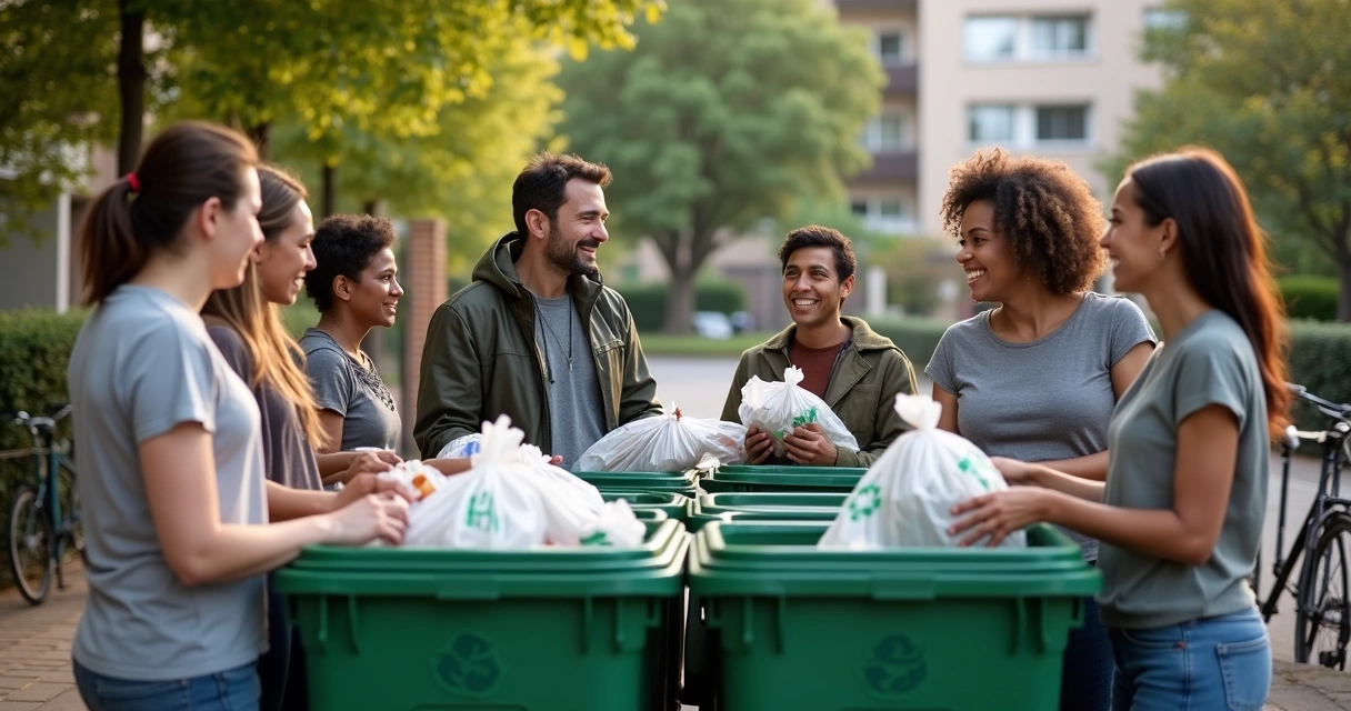 Neighbors participating in community recycling effort 