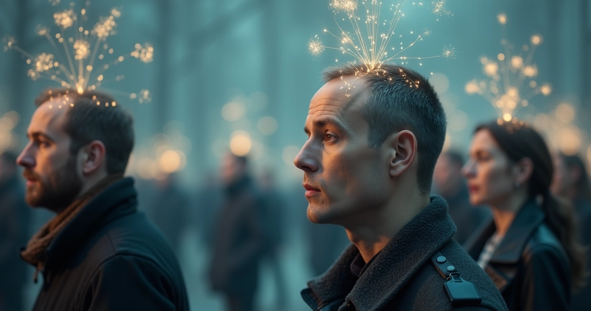 Mentes humanas conectadas por líneas sutiles de luz 