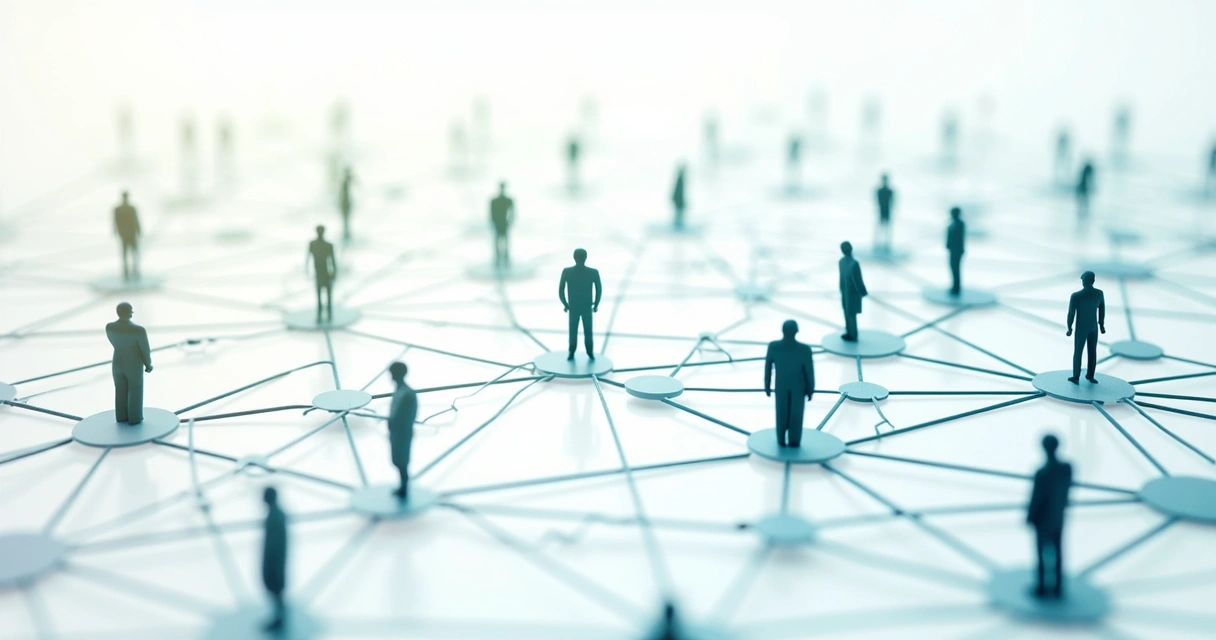 Gráfico de conexiones humanas interrelacionadas sobre fondo claro 