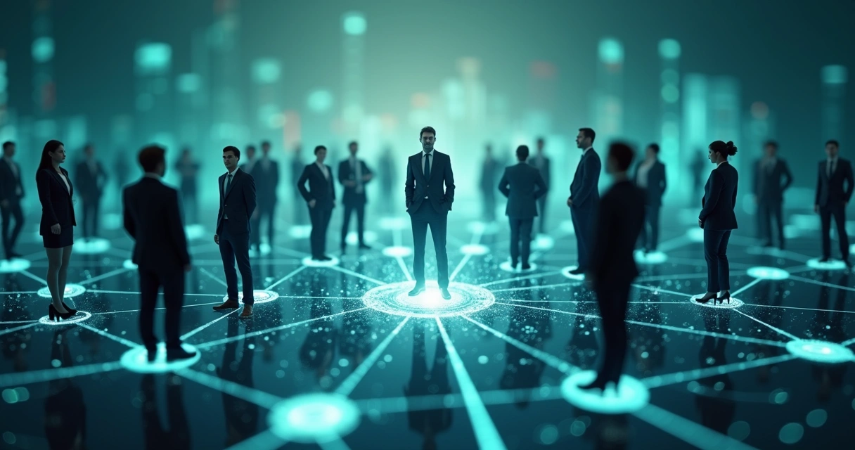 Red de personas conectadas, liderando desde el centro 